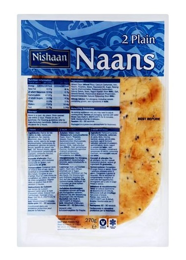 Focacce Naan bianche Nishaan 260 g. (2 pezzi)